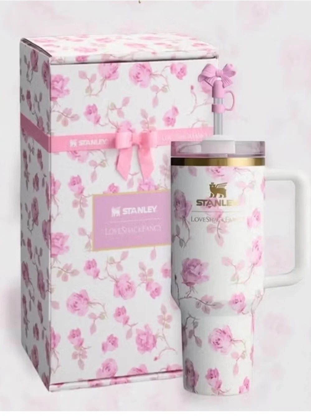 Stanley x LoveShackFancy Floral stanley cup  - Pink Rose Print (ribbon rosa)